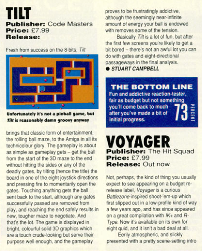 Tilt (Amiga) - 1993 Codemasters - Games That Weren't